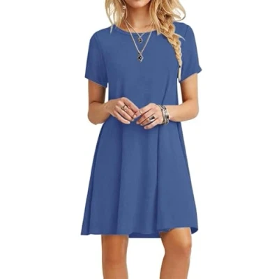 Abbildung von MOLERANI Damen Sommerkleider Casual T Shirt Kurzarm Strandkleid Loose Swing Damenkleid Beja Blau 2XL