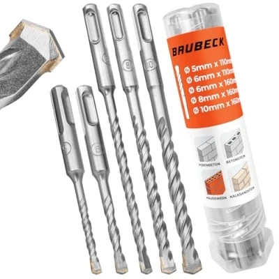 Abbildung von BAUBECK SDS Plus Bohrer Set für Beton [5tlg 5 10 bis zu 160mm lang] Langlebig und Robust aus 40CR Stahl Präzise Ergebnisse Schlagbohrer Stein Betonbohrer
