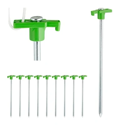 Abbildung von Relaxdays Felsbodenhering 10er Set, Erdanker für Harte Böden, 25 cm, Bodenanker, Zeltzubehör, Stahl verzinkt, hellgrün, x 4 1.5 cm