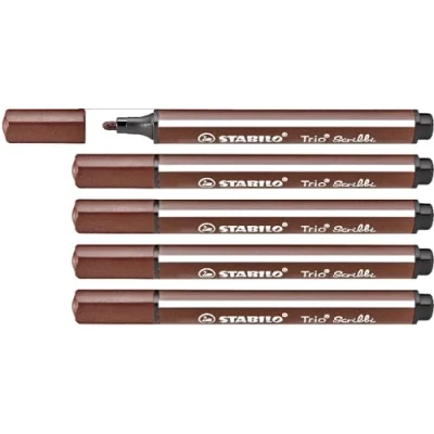 Abbildung von STABILO Gefederter Dreikant Filzstift Trio Scribbi 5er Pack braun