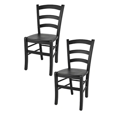Abbildung von t m c s Tommychairs 2er Set Stühle Venezia für Küche und Esszimmer, robuste Struktur aus lackiertem Buchenholz in Anilinfabre Schwarz Sitzfläche Holz