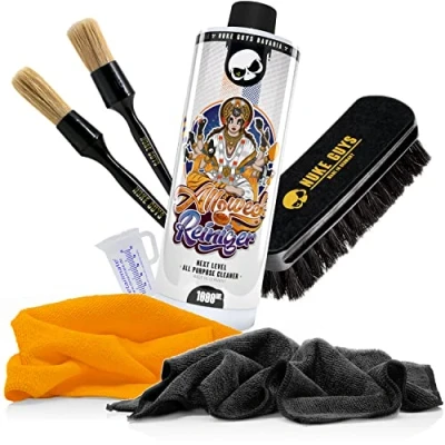 Abbildung von detailmate Allzweckreiniger Set: Nuke Guys 1L + Reinigungspinsel Small &amp; Large Textilbürste 2X Premium Mikrofasertuch 320GSM Messbecher
