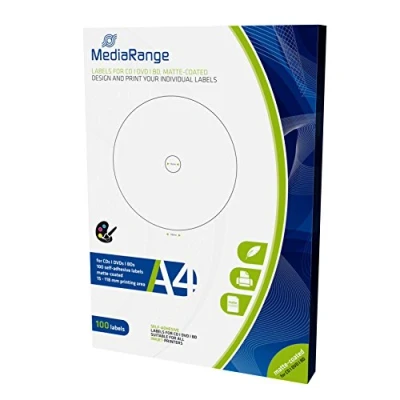 Abbildung von Mediarange Etikettenpapier 100 BD / CD DVD Label matt 15 mm bis 118