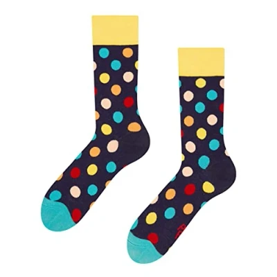 Abbildung von Dedoles Socken Unisex Damen Herren &amp; Kinder Baumwolle viele lustige Designs 1 Paar Geschenk links rechts verschieden, Farbe Schwarz, Motiv Farbige Punkte, Gr. 39 42