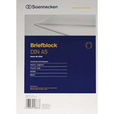 Abbildung von Soennecken Briefblock 2310 DIN A5 70g blanko 50 Blatt weiß