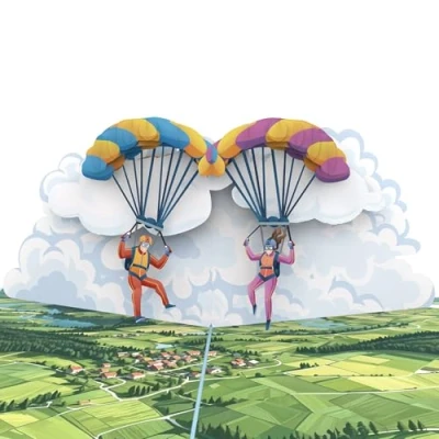 Abbildung von MOKIO® Pop Up Karte Paragliding/Fallschirmsprung 3D Grußkarte zum Geburtstag, als Gutschein für einen Gleitschirm oder Tandemflug