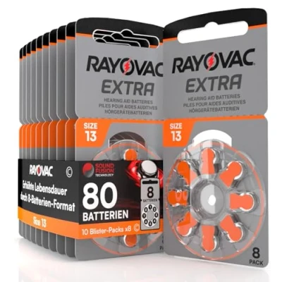 Abbildung von 80 Batterien für Hörgeräte Rayovac Extra 13. 10 Blister à 8