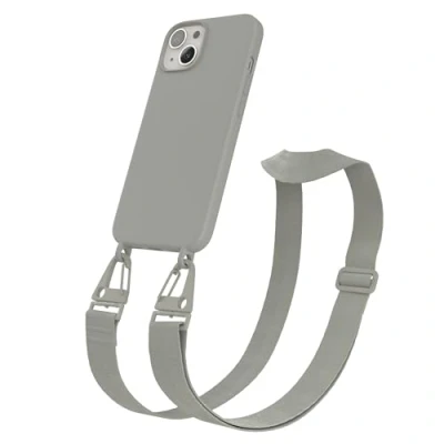 Abbildung von EAZY CASE Handykette Silikon mit Karabiner kompatibel iPhone 13 Handyhülle breitem Umhängeband, Handykordel Silikon, Hülle Band, Kette für Smartphone, Gurt, Taupe Clips