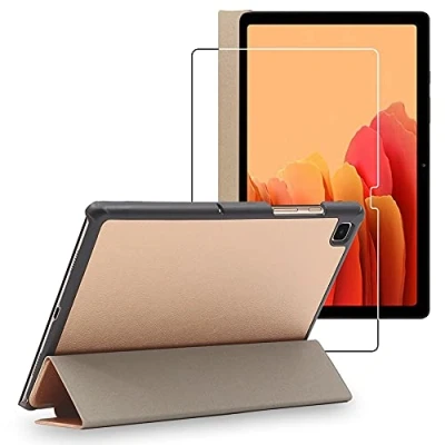 Abbildung von ebestStar Hülle für Samsung Galaxy Tab A7 10.4 T505 (2022, 2020), Slim Smart Cover (Ultra Dünn), Schutzhülle Etui, Ständer Case Cover, Gold + Panzer Schutz Glas