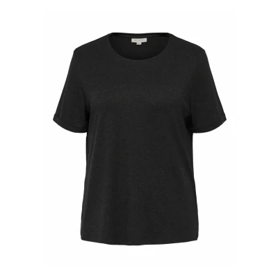 Abbildung von ONLY Carmakoma Normal Geschnitten Rundhals Umgeschlagene ÄRMELBÜNDCHEN Tshirt basic, Damen, Größe: S 42/44, Black