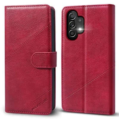 Abbildung von KRAFTCARE Handyhülle für Samsung Galaxy A13 4G / 5G Hülle, [Kartenfach] [Stand] Flip Case Leder Stoßfeste Schutzhülle Klapphülle 4G/5G Weinrot