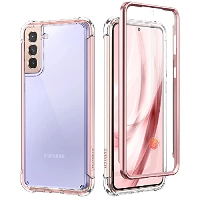 Abbildung von SURITCH für Samsung S21 Hülle Schutzhülle 360 Stoßfest Transparent Front Und Rückenschutz Handyhülle mit Kameraschutz TPU Roségold Bumper Eingebautem Displayschutz Galaxy 5G 6,2 Zoll