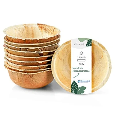 Abbildung von 100 Schalen Palmblatt Schale / Schüssel rund 350ml Ø 16,5 cm