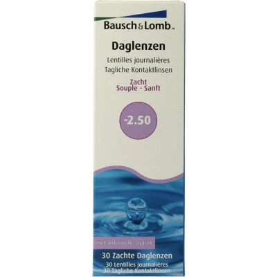 Abbildung von Bausch + Lomb SofLens Daily Disposable Tageslinsen, sphärische Kontaktlinsen, weich, 30 Stück BC 8.6 mm / DIA 14.2 2.50 Dioptrien