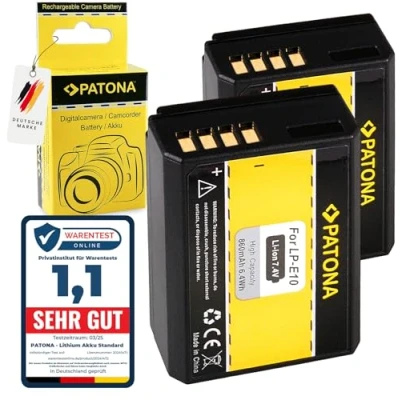 Abbildung von PATONA 2X Akku LP E10 Ersatz für Canon LPE10 Batterie Kompatibel mit EOS 1100D 1200D 1300D 2000D 4000D Rebel T5 T6 Kiss X50 X70 X80 1D X Mark