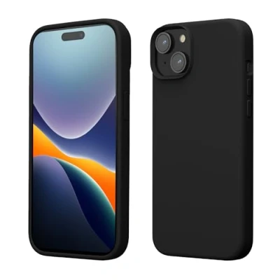 Abbildung von kwmobile Hülle für das iPhone 15 Plus Silikon Handy Case stoßfeste Handyhülle mit weicher Oberfläche Schwarz
