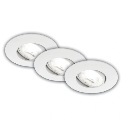 Abbildung von BRILONER 3er Set EEK A LED Einbaustrahler 230V schwenkbar, je 2W bei 360lm und 50.000h Licht, neutralweißes Spot, flach, Deckenspots, Einbauleuchten, 68mm Lochmass, 90x24mm (DxH), Weiß