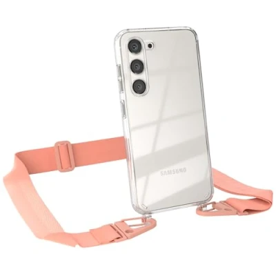 Abbildung von EAZY CASE Hülle mit Band kompatibel Samsung Galaxy S23 Handyhülle Umhängeband für Silikonhülle Transparent Schutzhülle Handykette zum Umhängen Handykordel Smartphone in Rosa Coral