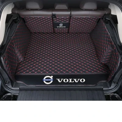 Abbildung von Auto Leder Kofferraummatten für Volvo XC60 II 2018 2019 2020 2021 2022 2023 2024 Vollabdeckung Kofferraumwanne Wasserdichtes Kofferraum Schutzmatte Innenraum ZubehöR,Black Red