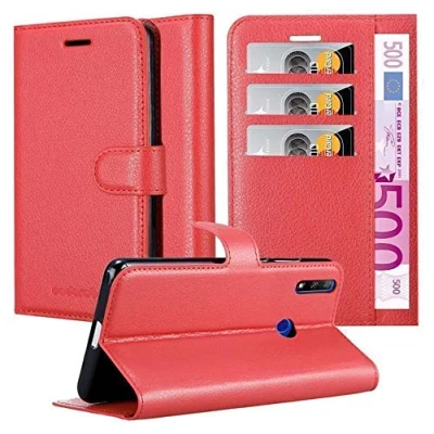 Abbildung von Cadorabo Hülle kompatibel mit Honor 9X Handyhülle aus Premium Kunst Leder Flip Klappbare Stoßfeste Magnetische [Standfunktion] [Kartenfächern] Cover für Tasche in Rot