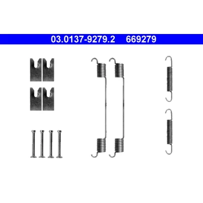 Abbildung von ATE 03.0137 9279.2 Zubehörsatz, Bremsbacken FORD: Transit Connect Mk1 Kastenwagen, Focus 2 Schrägheck, Tourneo