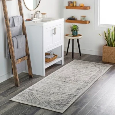 Abbildung von Surya Khartoum Vintage Teppich Läufer Flur, Esszimmer Wohnzimmer, Rugs Living Room Boho Orientalisch Style, Kurzflor Carpet Grau 80x150cm