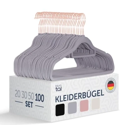 Abbildung von Blumtal Kleiderbügel 100 Stück Samt 360 drehbar und belastbar rutschfest platzsparend Weiss mit Samtbezug Samtbügel stabil Velvet Hangers in Weiß