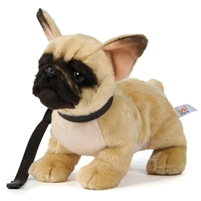 Abbildung von Uni Toys Französische Bulldogge (beige) Mit Leine 26 cm (Länge) Plüsch Hund Plüschtier, Kuscheltier