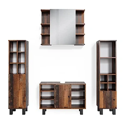 Abbildung von Vicco Badmöbel Set Fynn, Antikholz, 4 Teile, mit Midischränke, (4 er Set, St., Set)