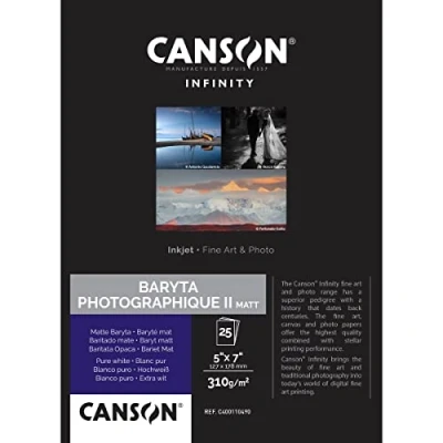 Abbildung von Canson Infinity Baryta Photo II Fotopapier, 12,7 x 17,8 cm, 25 Blatt, 310 g
