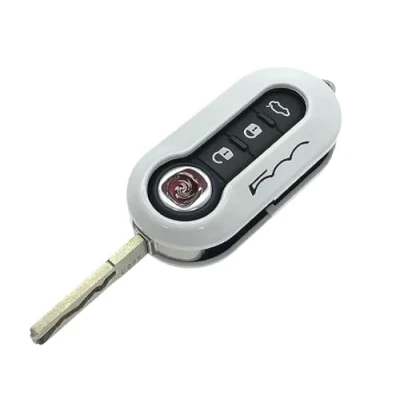 Abbildung von Nordecco Fiat 500 Schlüsselhülle passend für 500C 500L Abarth Grande Punto Brava Panda Stilo Linea 3 Tasten Schlüssel Flip (weiß)