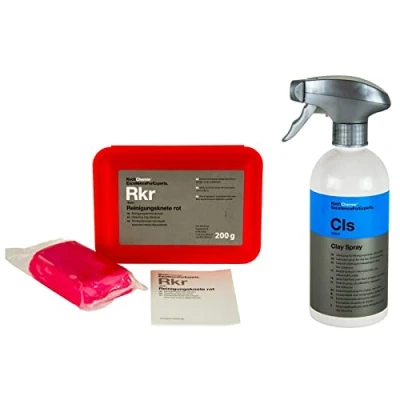 Abbildung von Koch Chemie Reinigungsknete rot abrasiv 200 g &amp; CLS Clay Spray Gleitspray 500 ml