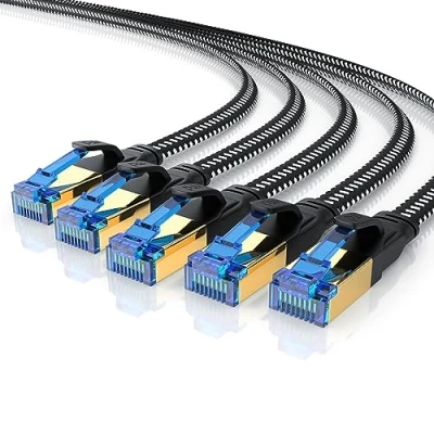 Abbildung von CSL 5 x 0,25m 25cm Cat 8.1 Netzwerkkabel Flach 40 Gbits, Baumwollmantel LAN Kabel Patchkabel, 8 Gigabit RJ45 Ethernet Cable, 40000 Mbits Geschwindigkeit Flachbandkabel Verlegekabel 6 7