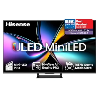 Abbildung von Hisense 65U7Q Pro Fernseher 65 Zoll, 4K Mini LED, Smart TV, Hi View AI Engine Pro, 165Hz Game Mode Ultra, FreeSync Premium 2.1.2 ch. Surround Sound, Dolby Vision IQ Atmos, Sprachsteuerung [2025]