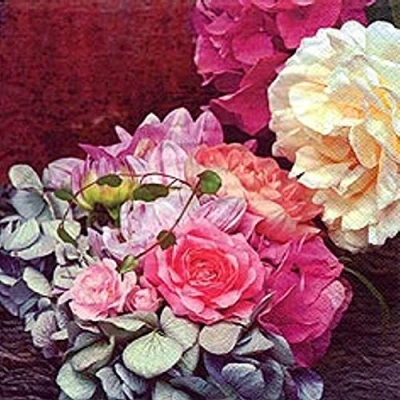 Abbildung von linoows Servietten 20 Stück, Pracht Blumenstrauß mit Rosen und Hortensien 33x33 cm