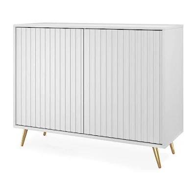 Abbildung von Selsey Bello Kommode in Weiß mit Lamellen, goldene Beine, 104 cm breit