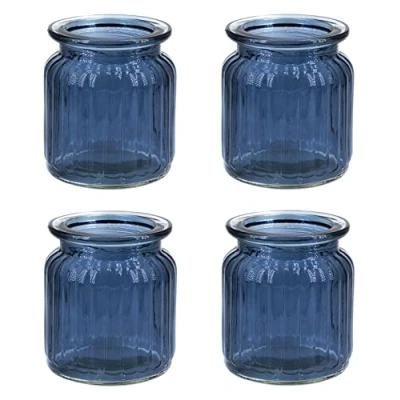 Abbildung von Creativery Windlicht Glas 8x9cm Set 4 Stück Windlichtglas Teelichthalter Teelichtgläser kleine Vasen blau