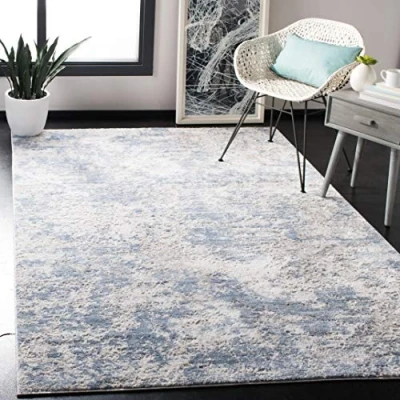 Abbildung von Safavieh Modern Teppich für Wohnzimmer, Esszimmer, Schlafzimmer Amelia Collection, Kurzer Flor, Grau und Blau, 91 X cm