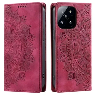 Abbildung von CoverKingz Handyhülle für Xiaomi 14 Handytasche mit Kartenfach Schutzhülle Cover Handy Hülle klappbar Motiv Mandala Rot