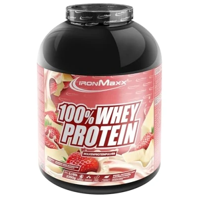 Abbildung von IronMaxx 100% Whey Protein Pulver Erdbeere Weiße Schokolade 2350g Dose zuckerreduziertes, wasserlösliches Eiweißpulver aus Molkenprotein viele verschiedene Geschmacksrichtungen