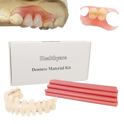 Abbildung von Prothesenmaterial Kit zur Reparatur fehlender Zähne oder DIY Vollprothese gefälschte (Zahnfleischmaterial und falsche Zähne)