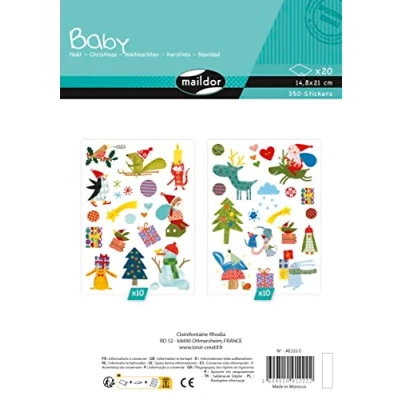 Abbildung von Maildor AE222C Packung mit 20 Bogen Baby Stickers, 14,8x21cm, ideal für DIY Projekte, 1 Pack, Weihnachten
