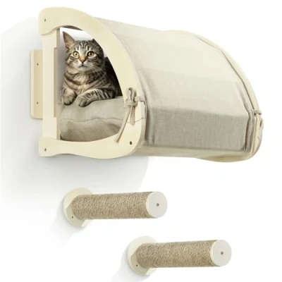 Abbildung von Navaris Tierhaus Katzen Bett mit Stufen für die Wand Katzenbett