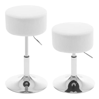 Abbildung von WOLTU Schminkhocker 2er Set, Schminktisch Hocker, Barhocker rund, Design Hocker höhenverstellbar drehbar, Bürohocker Arbeitshocker Küchenhocker, gepolstert, Cord Sitzfläche, Weiß, BH409ws 2