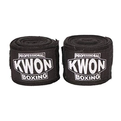 Abbildung von KWON Boxbandagen elastisch 5 m Faustbandagen Wickelbandagen Boxen Kickboxen MMA, schwarz Paar Profi Ausführung Meter