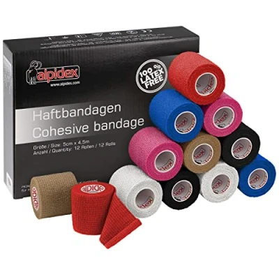 Abbildung von ALPIDEX 12 Rollen Haftbandage 5 cm x 4.5 m Selbstklebender Verband Pet Bandagen Fixierband Sport Vet Wrap Tape Selbsthaftend, Farbe:bunt