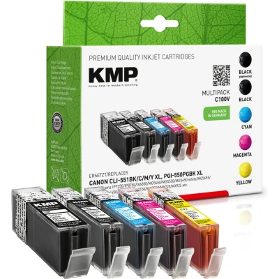 Abbildung von KMP Druckerpatronen C100V pigmentschwarz, schwarz, cyan, magenta, gelb kompatibel zu Canon PGI 550 XL BK, CLI 551 BK/