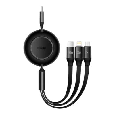 Abbildung von Bright Mirror 2 Series Retractable 3 in 1 Fast Charging Data Cable Type C to M+L+C 100W 1.1m Black von Baseus Schwarz Aluminium