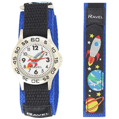Abbildung von Ravel Weltraumraketen Kinderuhr mit einfach zu befestigendem Aktionsband Analoges Quarzwerk R1507.88