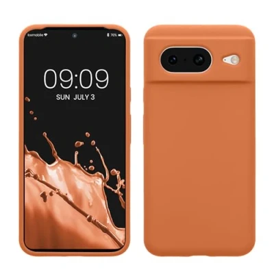 Abbildung von kwmobile Hülle kompatibel mit Google Pixel 8 Silikon Handy Case Handyhülle weiche Oberfläche kabelloses Laden Warme Aprikose